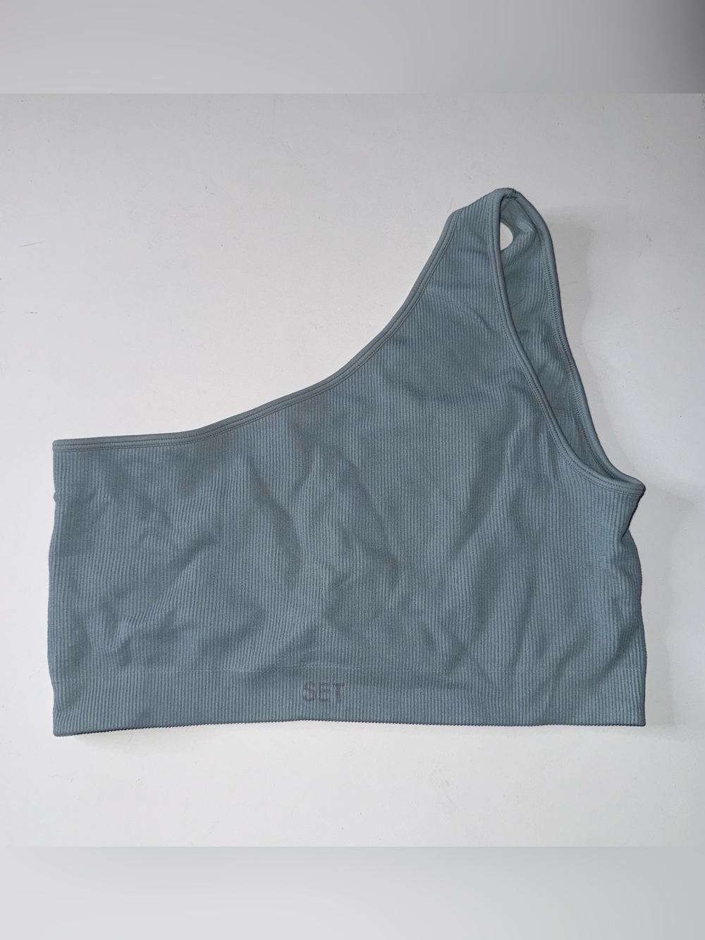 SET Active One-Shoulder Ribbed Bralette in Dusty Blue